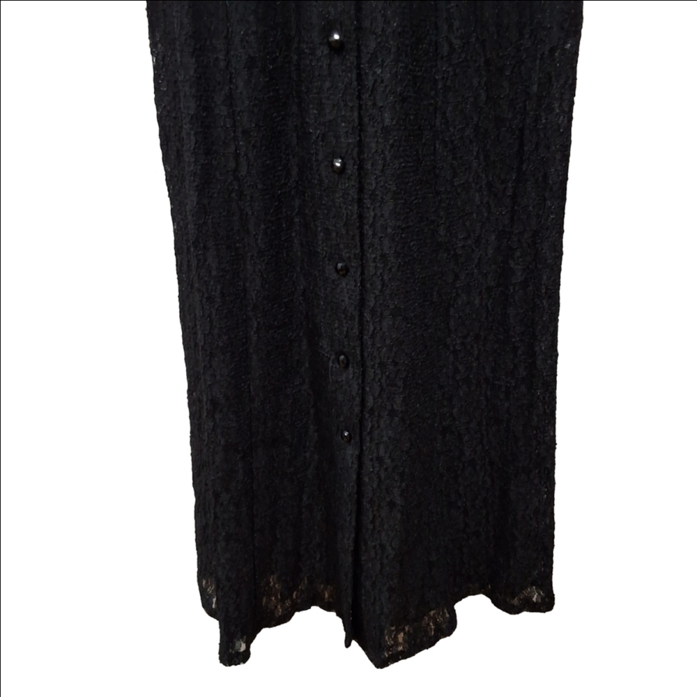 All That Jazz~VTG 80s~Black Lace~Button Maxi Dress~Whimsygoth~Ruffled Collar~7/8 - Picture 3 of 11
